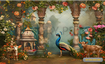 MUGHAL GARDEN ARCH PEACOCK PLANT - PRINTED BACKDROP