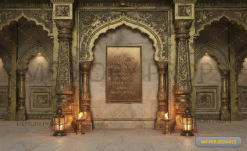 REGAL GOLDEN MARATHA PALACE WITH ETCHED CHHATRAPATI SHIVAJI MAHARAJ PLAQUE - PRINTED BACKDROP