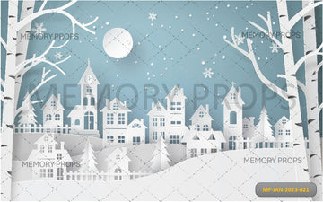 WINTER SNOW URBAN COUNTRYSIDE LANSCAPE CITY - PRINTED BACKDROPS