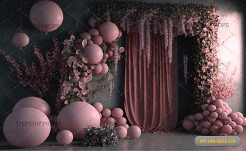 A ROOM WITH PINK BALLOONS AND FLOWERS - PRINTED BACKDROPS
