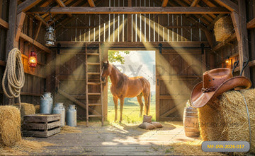 RUSTIC WOODEN BARN INTERIOR - PRINTED BACKDROP