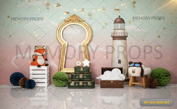 WHIMSICAL NAUTICAL ADVENTURE WITH LIGHTHOUSE - PRINTED BACKDROP