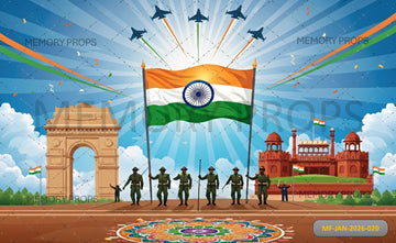 PATRIOTIC INDIAN MILITARY TRIBUTE WITH NATIONAL FLAG - PRINTED BACKDROP