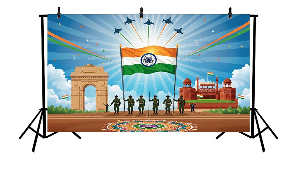 PATRIOTIC INDIAN MILITARY TRIBUTE WITH NATIONAL FLAG - PRINTED BACKDROP