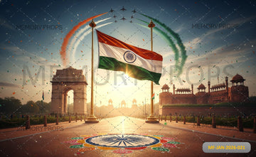 PATRIOTIC INDIAN MONUMENTS WITH TRICOLOR JET TRAILS - PRINTED BACKDROP