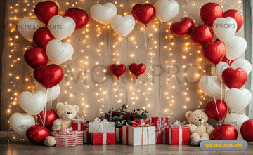 ROMANTIC VALENTINE CELEBRATION WITH RED AND WHITE HEART BALLOONS -PRINTED BACKDROP