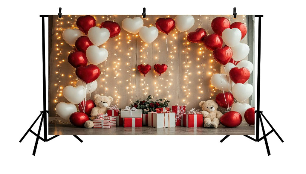 ROMANTIC VALENTINE CELEBRATION WITH RED AND WHITE HEART BALLOONS -PRINTED BACKDROP