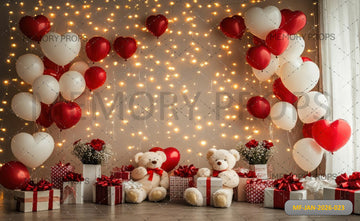 WHIMSICAL VALENTINE SET WITH HEART-SHAPED BALLOONS - PRINTED BACKDROP