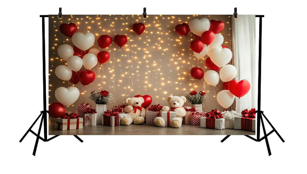 WHIMSICAL VALENTINE SET WITH HEART-SHAPED BALLOONS - PRINTED BACKDROP