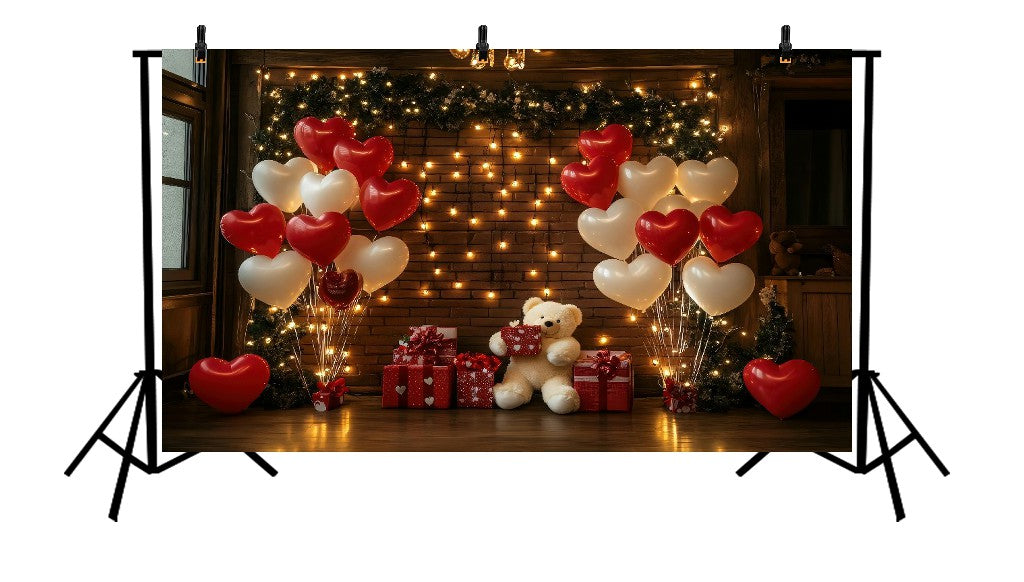 COZY VALENTINE BRICK WALL WITH HEART BALLOONS - PRINTED BACKDROP