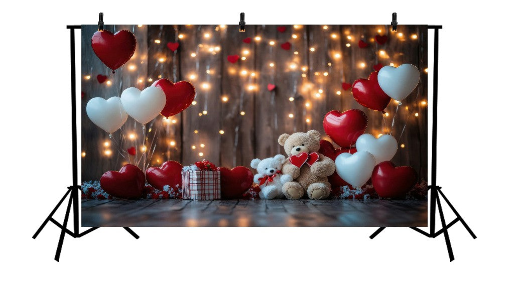 RUSTIC VALENTINE WOODEN STAGE - PRINTED BACKDROP