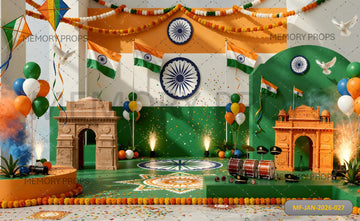 VIBRANT REPUBLIC DAY STAGE WITH INDIAN MONUMENTS - PRINTED BACKDROP