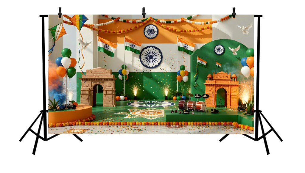 VIBRANT REPUBLIC DAY STAGE WITH INDIAN MONUMENTS - PRINTED BACKDROP