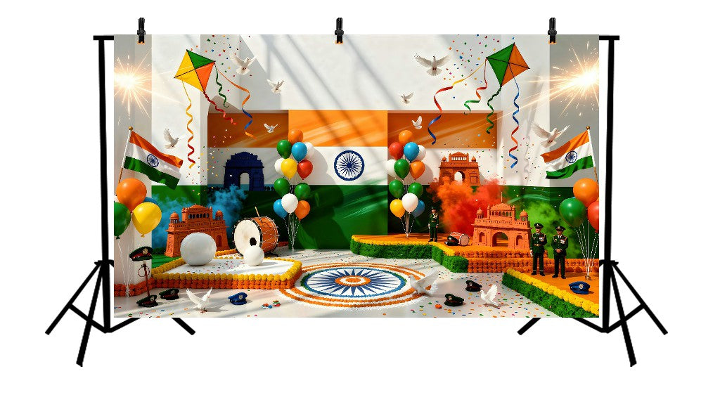VIBRANT REPUBLIC DAY STAGE WITH INDIAN MONUMENTS - PRINTED BACKDROP