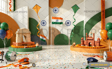 MODERN PATRIOTIC REPUBLIC DAY SET WITH SCALED MONUMENTS - PRINTED BACKDROP