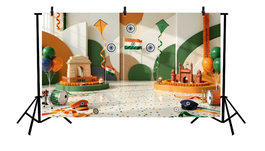 MODERN PATRIOTIC REPUBLIC DAY SET WITH SCALED MONUMENTS - PRINTED BACKDROP