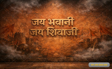 HISTORIC STONE WALL TRIBUTE WITH "JAI BHAWANI JAI SHIVAJI" INSCRIPTION - PRINTED BACKDROP