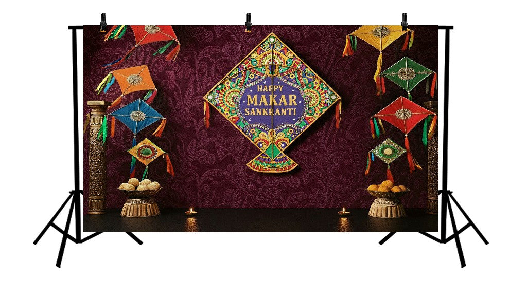 BURGUNDY MAKAR SANKRANTI - PRINTED BACKDROP