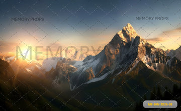 MAJESTIC SNOW-CAPPED MOUNTAIN PEAKS AT SUNRISE - PRINTED BACKDROP