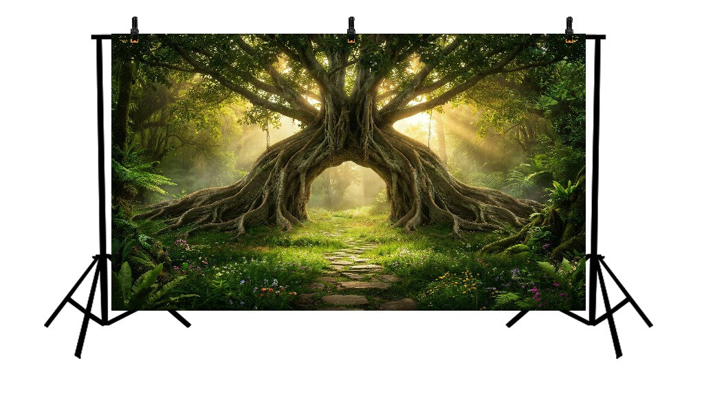ENCHANTED ANCIENT BANYAN FOREST ARCHWAY BACKDROP - PRINTED BACKDROP