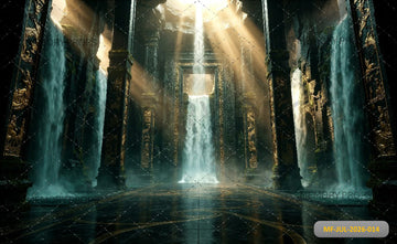 MYSTICAL ANCIENT TEMPLE WATERFALL HALL BACKDROP - PRINTED BACKDROP