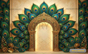 ROYAL PEACOCK FEATHER PALACE ARCHWAY BACKDROP - PRINTED BACKDROP