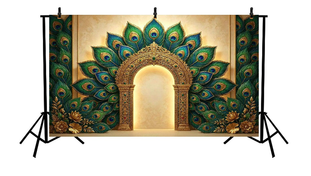 ROYAL PEACOCK FEATHER PALACE ARCHWAY BACKDROP - PRINTED BACKDROP