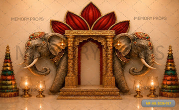 ROYAL ELEPHANT MAJESTIC TEMPLE ENTRANCE BACKDROP - PRINTED BACKDROP