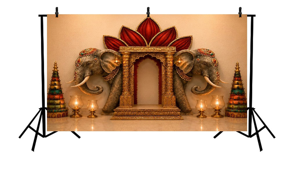 ROYAL ELEPHANT MAJESTIC TEMPLE ENTRANCE BACKDROP - PRINTED BACKDROP