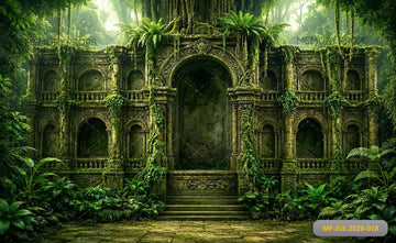 ENCHANTED JUNGLE ANCIENT PALACE RUINS BACKDROP - PRINTED BACKDROP