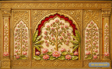 ROYAL GOLDEN LOTUS BLOSSOM PALACE WALL BACKDROP - PRINTED BACKDROP