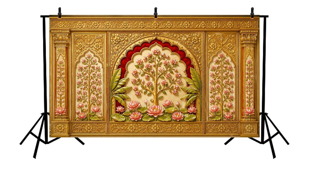 ROYAL GOLDEN LOTUS BLOSSOM PALACE WALL BACKDROP - PRINTED BACKDROP
