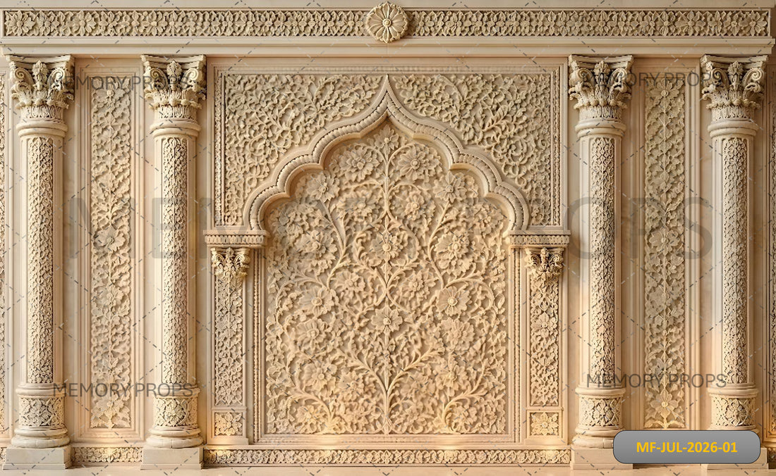 ROYAL IVORY FLORAL CARVED PALACE + WITH FLOOR - PRINTED BACKDROP