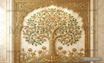 GOLDEN TREE OF LIFE ROYAL FLORAL WALL BACKDROP - PRINTED BACKDROP
