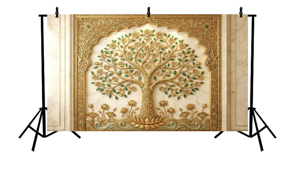 GOLDEN TREE OF LIFE ROYAL FLORAL WALL BACKDROP - PRINTED BACKDROP