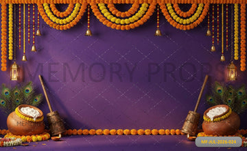 TRADITIONAL MAKHAN MATKI & GARLAND FESTIVAL BACKDROP - PRINTED BACKDROP