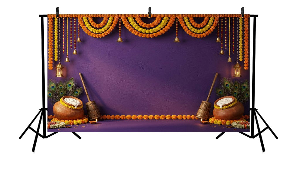 TRADITIONAL MAKHAN MATKI & GARLAND FESTIVAL BACKDROP - PRINTED BACKDROP