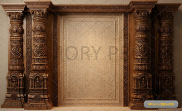 TRADITIONAL CARVED TEMPLE WOODEN PILLAR BACKDROP - PRINTED BACKDROP