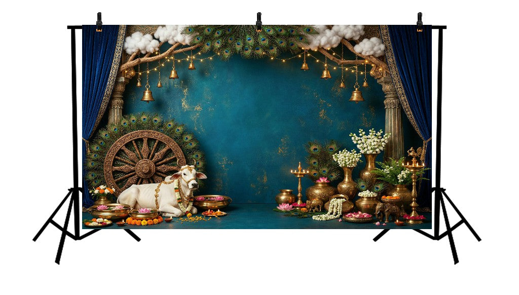 ROYAL PEACOCK FLORAL TEMPLE - PRINTED BACKDROP