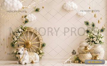 LUXURY WHITE FLORAL KRISHNA DECOR - PRINTED BACKDROP