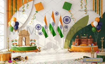 TRICOLOUR CELEBRATION FLAGS AND LANDMARKS BACKDROP - PRINTED BACKDROP
