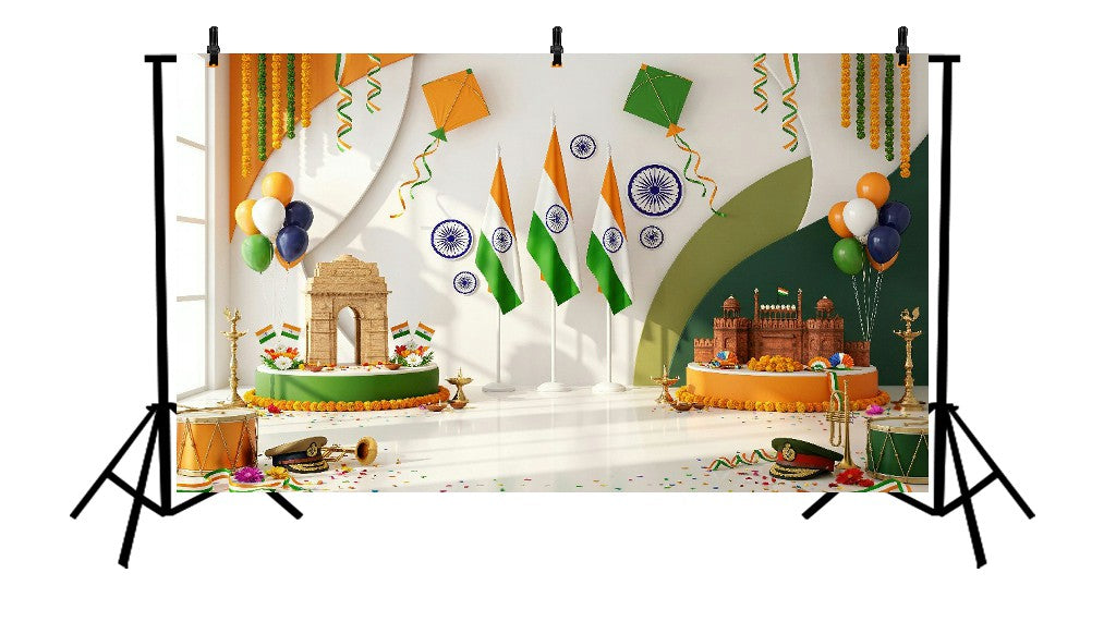 TRICOLOUR CELEBRATION FLAGS AND LANDMARKS BACKDROP - PRINTED BACKDROP