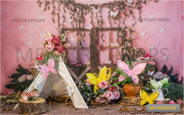 PINK WALL BUTTERFLY FLORAL - PRINTED BACKDROP