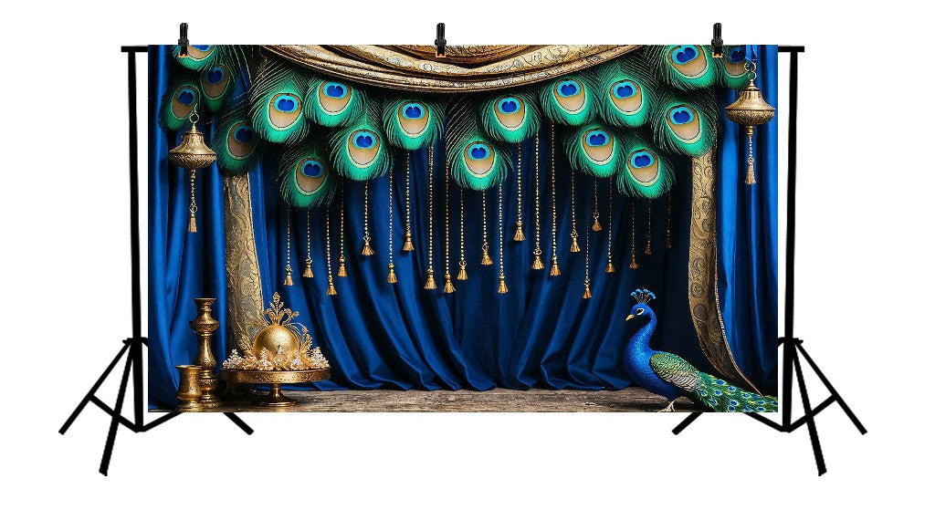PEACOCK FEATHER AND FLUTE STAGE DECOR - PRINTED BACKDROP