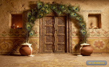 TRADITIONAL PEACOCK FEATHER FESTIVE DOOR - PRINTED BACKDROP