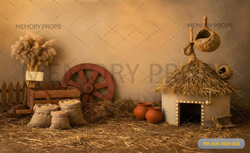 RUSTIC VILLAGE HUT FARMHOUSE - PRINTED BACKDROP