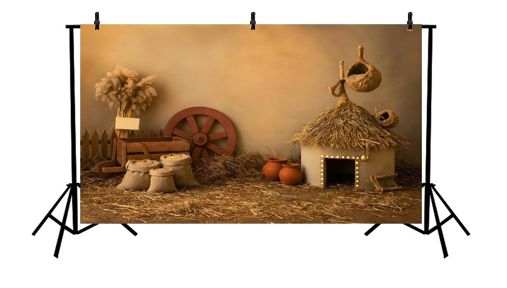 RUSTIC VILLAGE HUT FARMHOUSE - PRINTED BACKDROP