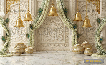 LUXURY WHITE FLORAL TEMPLE BELLS PHOTOGRAPHY - PRINTED BACKDROP