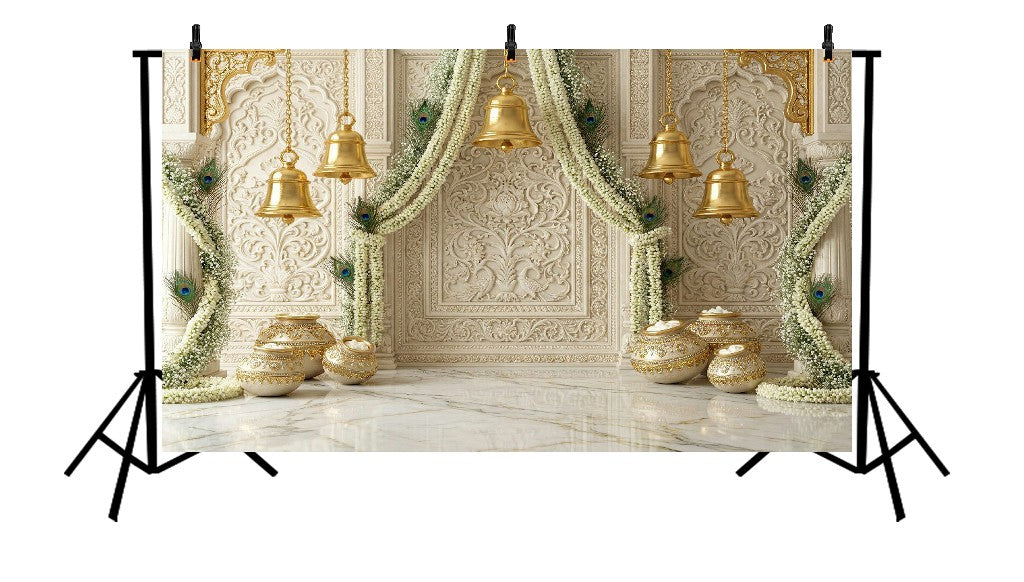 LUXURY WHITE FLORAL TEMPLE BELLS PHOTOGRAPHY - PRINTED BACKDROP
