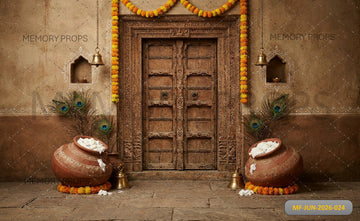 TRADITIONAL TEMPLE DOOR MAKHAN MATKI - PRINTED BACKDROP